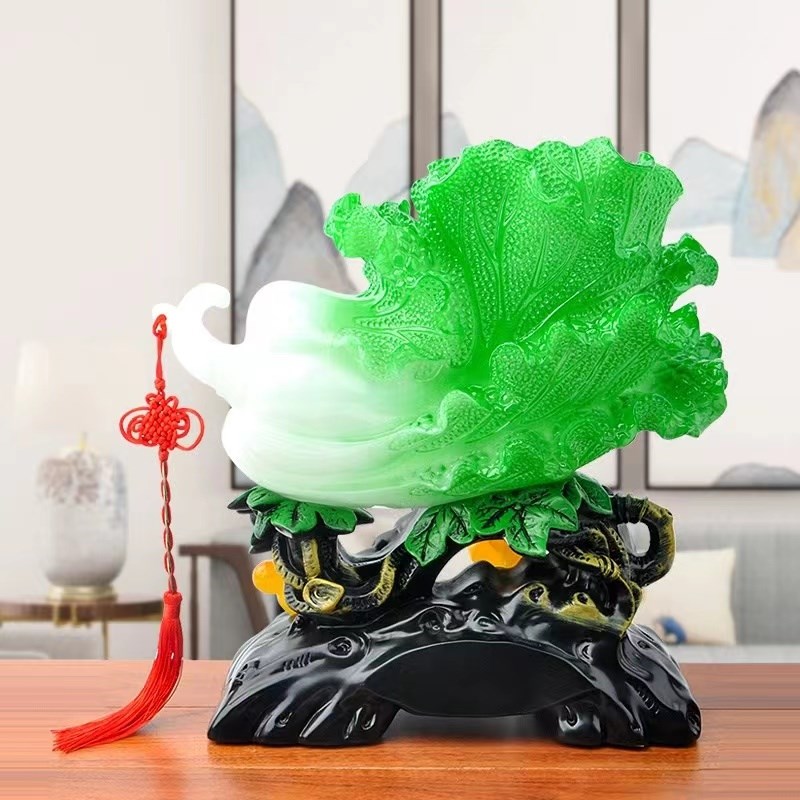 新中式百招财玉白菜新房子客厅电视柜酒J柜家居乔迁之喜装饰品摆