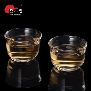 品一恒玻a璃小茶杯家用简约透明加厚耐热品茗杯功夫带把主人杯茶