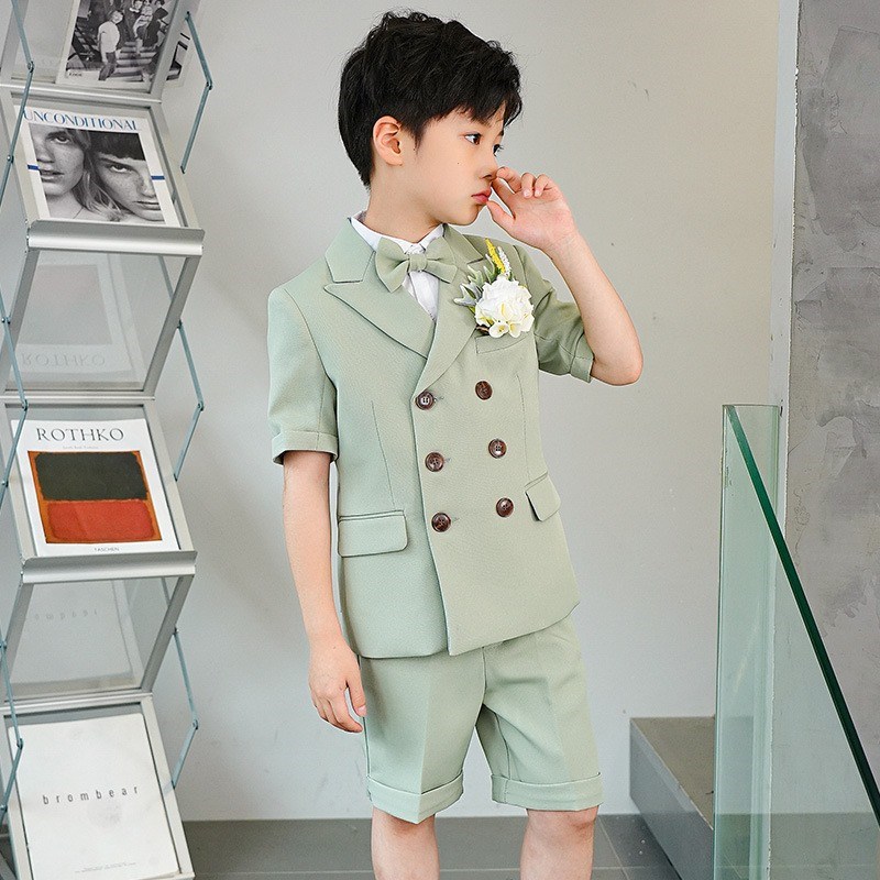 男童主持人小礼服夏季痞s帅风儿童西装马甲套装幼儿园背带裤演出