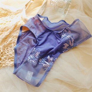 法式 女x士透气棉內裆低腰少女美臀性感三角 轻奢刺绣蕾丝网纱内裤