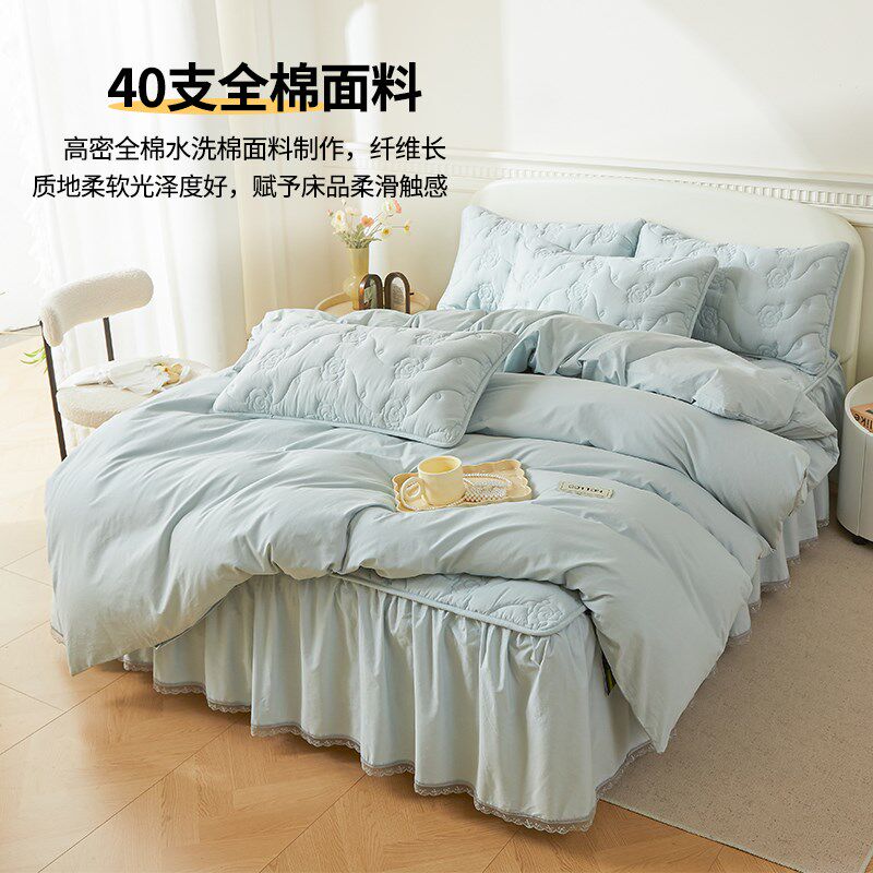 全棉水洗棉床笠四件套202t4新款A类母婴级纯棉被套床裙款床上用品