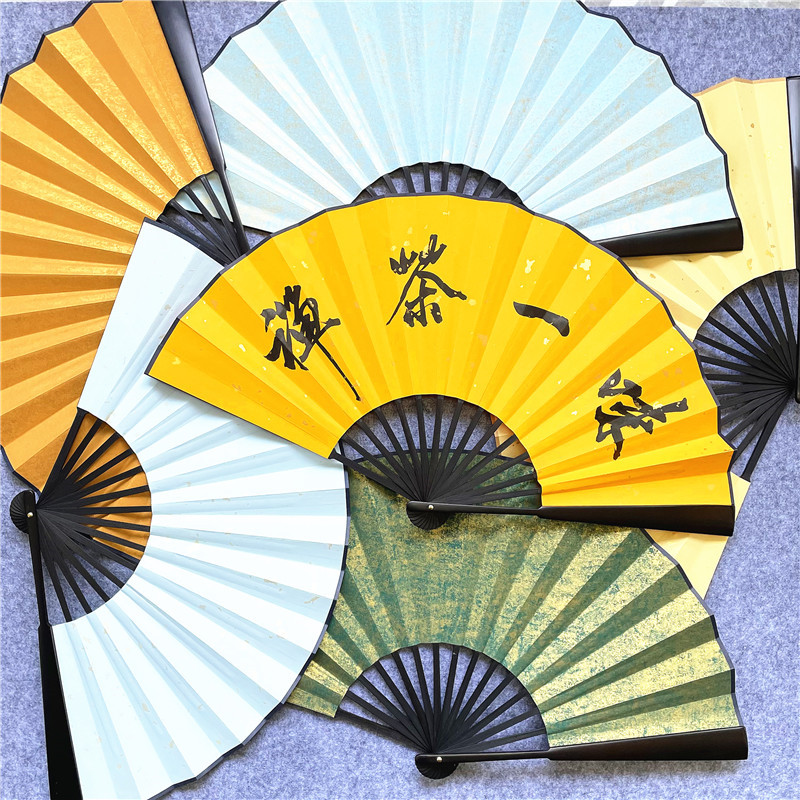 手写定制彩色蜡光蜡染汉服w古风复古风空白书法题字宣纸折扇子