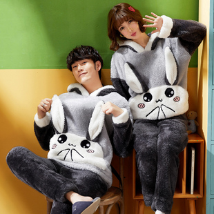 套 法P兰绒家居服男士 情侣睡衣秋冬款 珊瑚绒睡衣女士加厚加绒冬季
