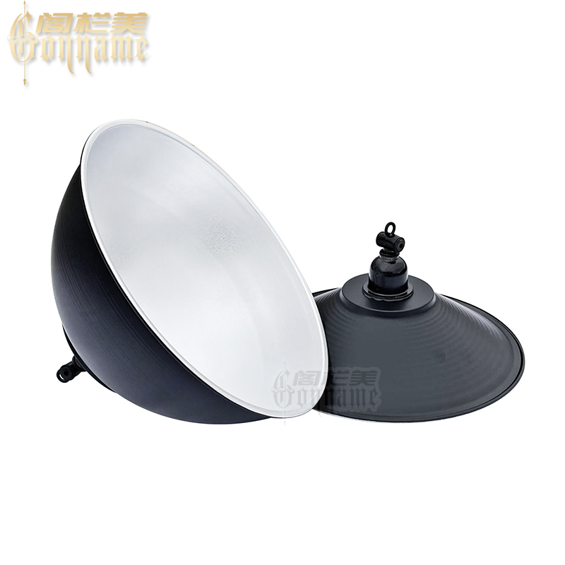 黑色灯罩圆形工业k风 吊装4.5孔E27灯座照明铝外壳不锈钢露天聚光