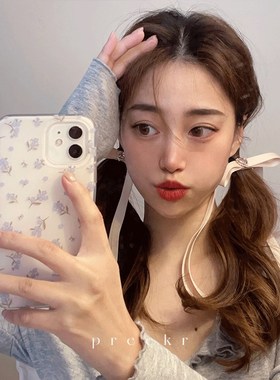 浅法式~gao档宝石蝴蝶结飘带发夹双马尾丝带绑发编发Y卡头饰鸭嘴