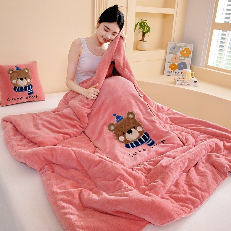 加厚抱枕被子两用珊瑚绒秋冬天毯子二合一办公室午睡折.叠枕头汽