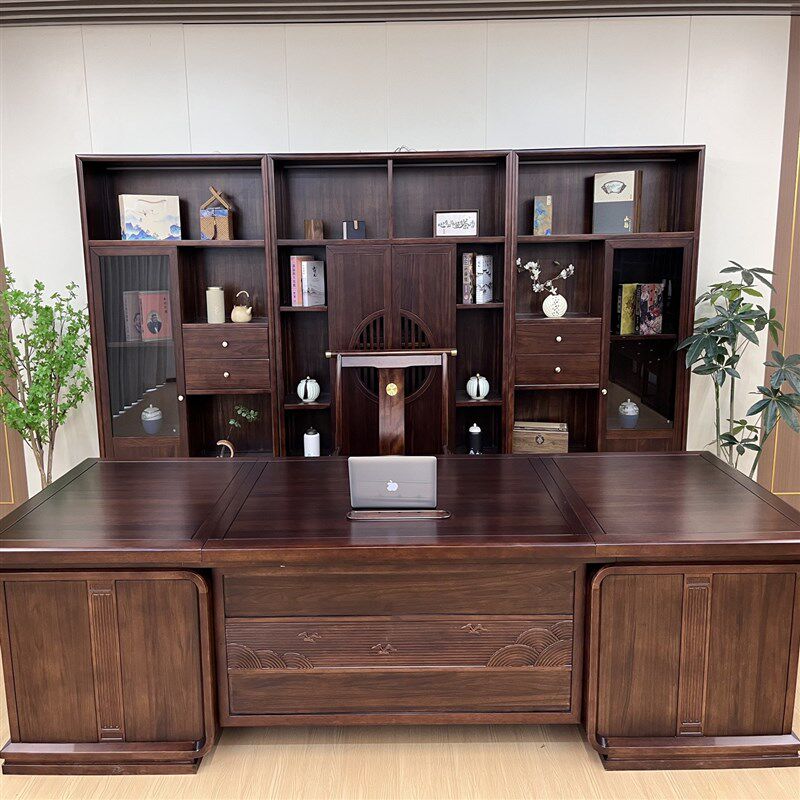 花梨木办公桌书柜组合高档办公室总裁老板桌全实木大Y班台家用书