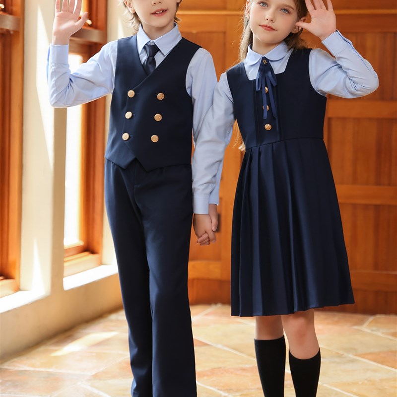 儿童演出服秋冬长袖学院风男童班服合唱服朗M诵开学校服女童连衣