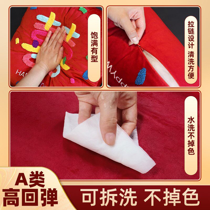 婚房客厅沙发多巴胺喜字压床抱枕一对新I结婚红色囍字靠枕用品大
