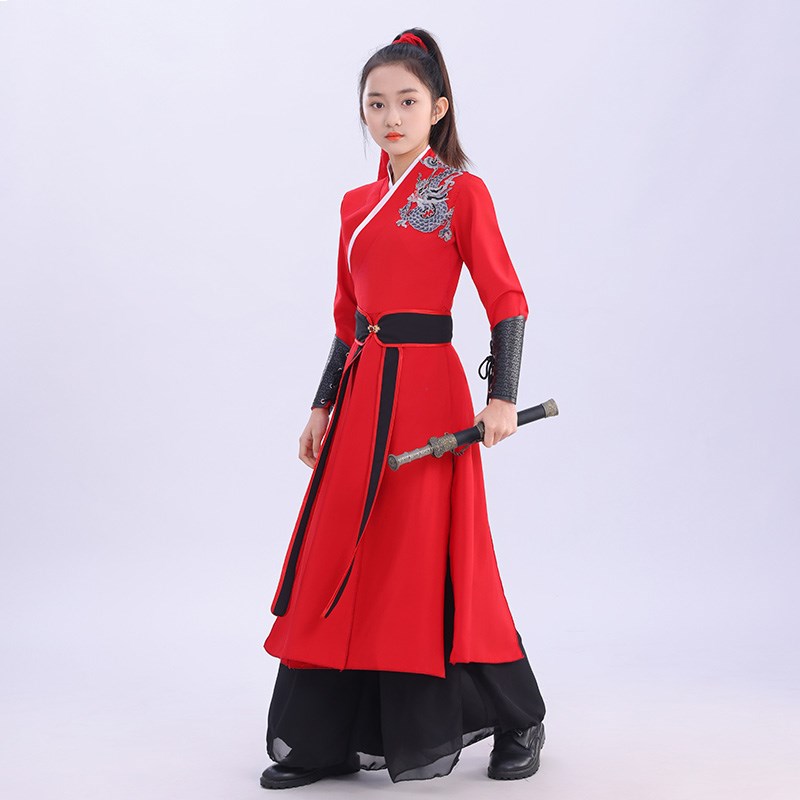 儿童雪龙吟古典i舞演出服中国风太极剑花木兰古装演出侠客风表演
