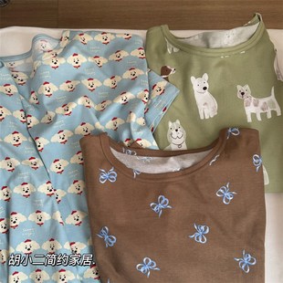 全棉短袖 A类卡通可爱针织棉印花长袖 夏季 家居服睡衣M套装 睡 长裤