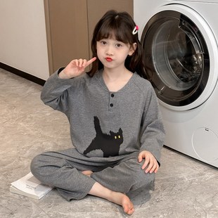 女孩大童春秋款 女童家居服秋季 2j024新款 儿童洋气纯棉套装 睡 长袖