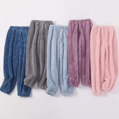 秋冬季儿a童睡裤法兰绒加厚男童裤子珊瑚绒宝宝睡衣女童厚款家居