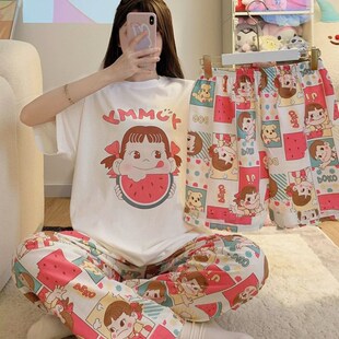 可外穿少女三件h套新款 可爱女学生卡通甜美家居 棉质睡衣春夏薄款