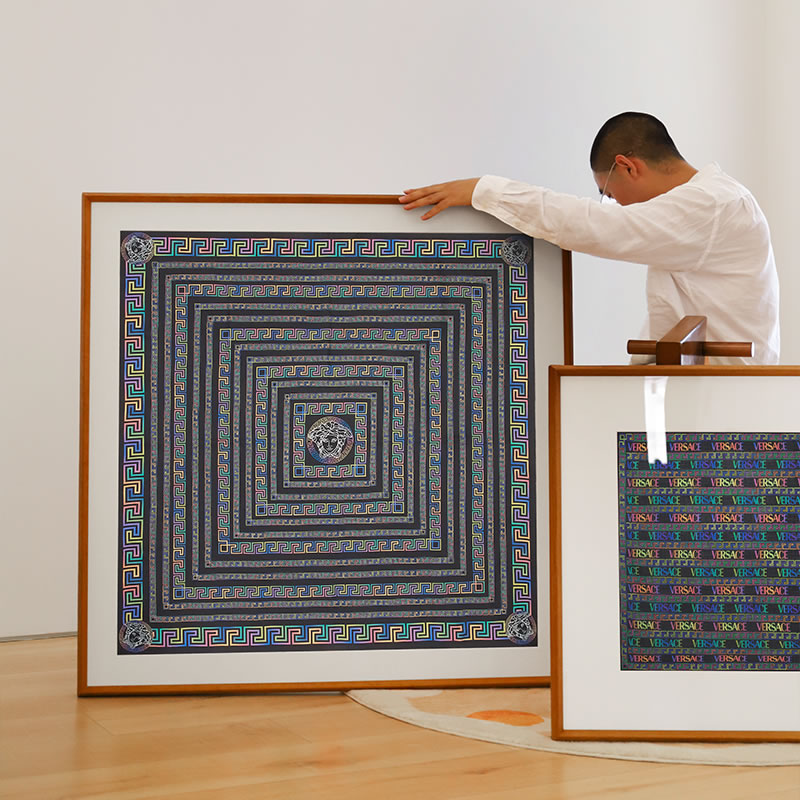 丝巾装裱框挂墙画框90*90外框实木轻奢裱框围巾4U5方巾定制相框