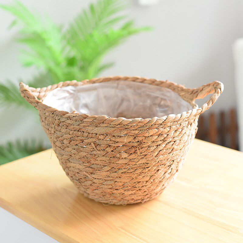 草编花盆双耳f海草桌面编织篮子土培植物北欧阳台客厅绿植藤编耐