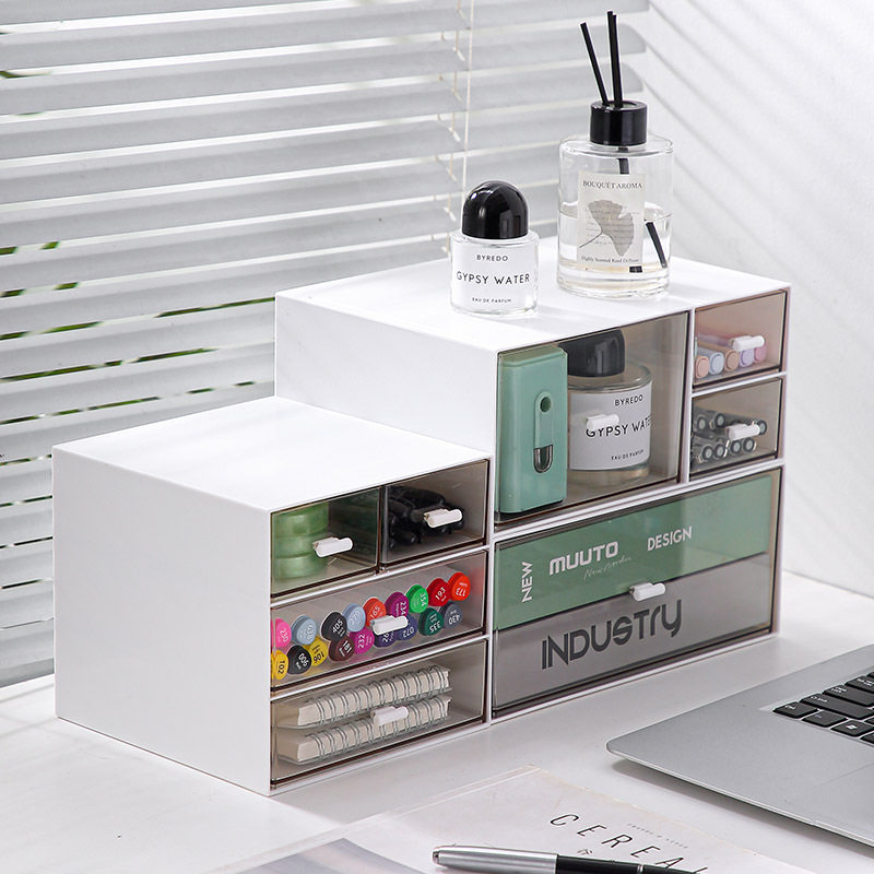 桌面收纳盒电脑升高架透明抽屉分格组合整理亚克力盒子多层化妆盒