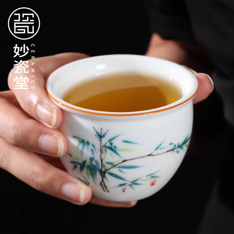大号陶瓷主人杯功夫茶具单个品茗杯中式手绘茶杯白酒杯礼品批发