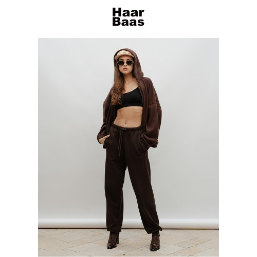 Haar Baas 热软糖色天丝羊毛混纺茧型廓形oversize连帽拉链卫衣