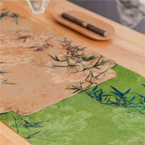 禅意防水一席绿色高端茶席新中式禅意中国风双面垫子茶布桌旗茶旗