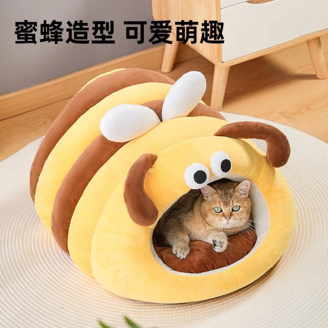猫窝可爱蜜蜂样式猫窝冬天保暖宠物垫子超厚安全感封闭式小猫被窝