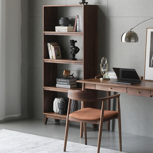 北美FAS黑胡桃木书架北欧全实木置物架书房家具简约格子落地书柜