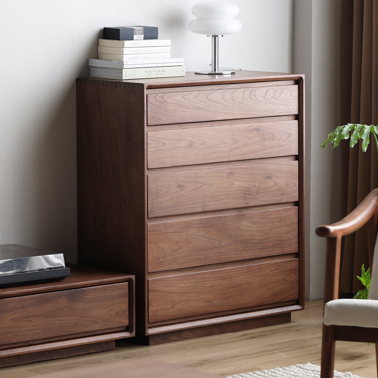 晨物北欧黑胡桃木五斗柜