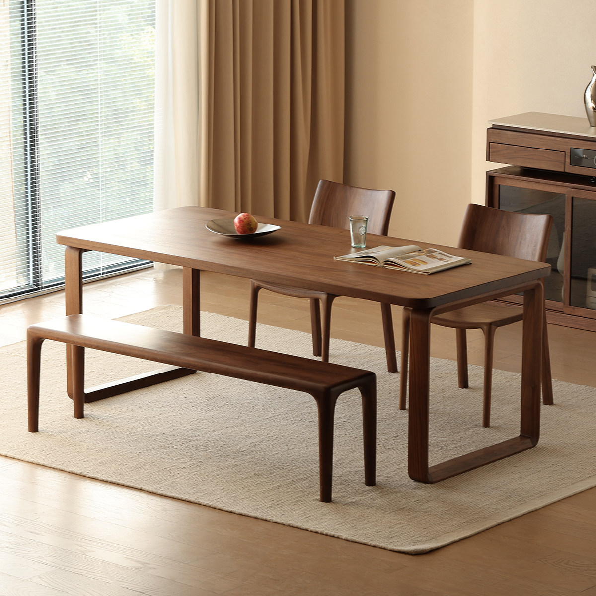 北美黑胡桃木餐桌长方形桌子客厅家用中古风大板桌茶桌全实木家具