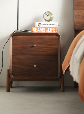 北欧全实木床头柜北美FAS黑胡桃木床边柜现代简约卧室储物小斗柜