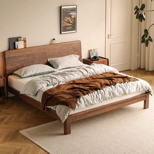 晨物北美黑胡桃实木床北欧简约卧室小户型1米8双人床1米5政府补贴