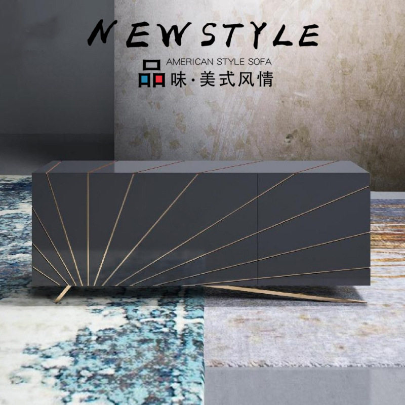 灰色钢琴烤漆餐边柜意式风格储物柜现代简约玄关柜个性时尚储物柜