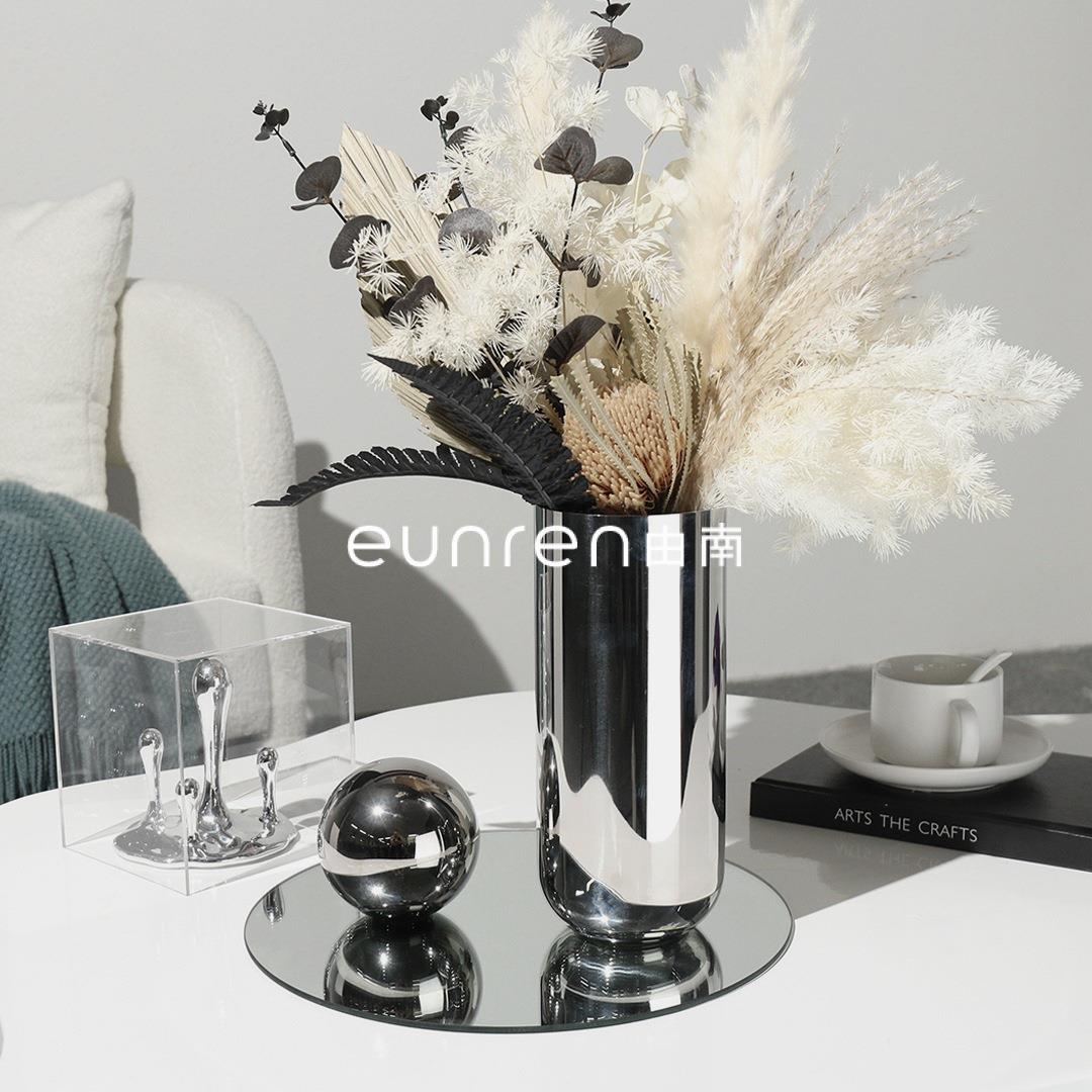 轻奢现代简约圆形玻璃镜面托盘摆件样板房间家居茶几软装饰品摆设