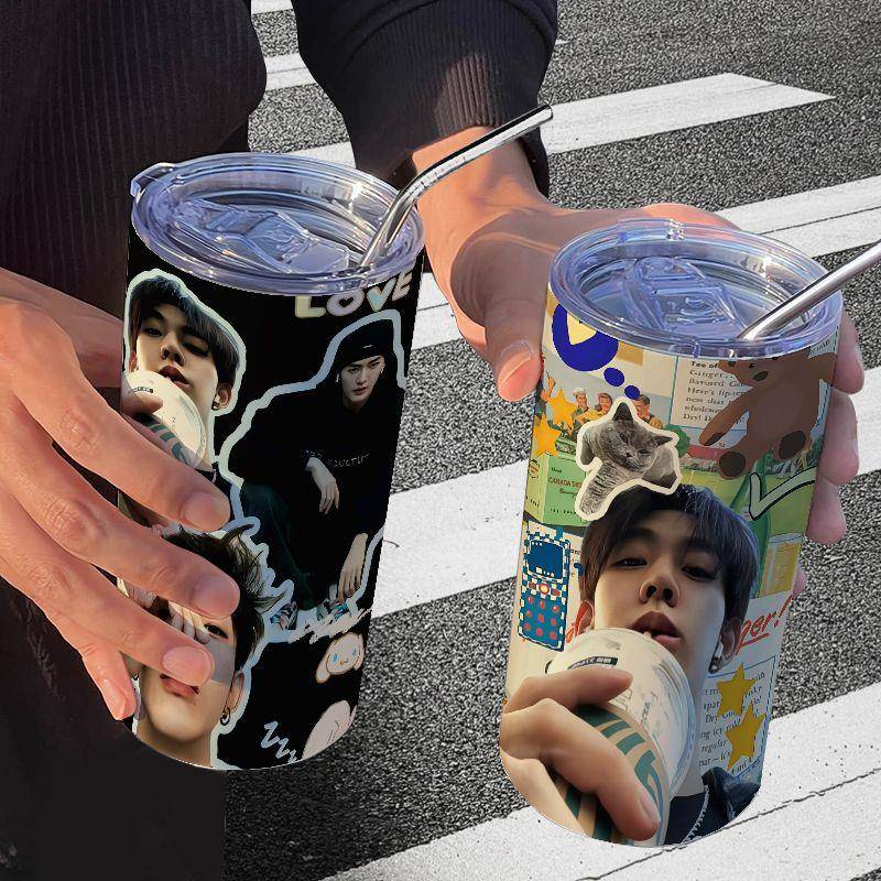 邓为明星周边咖啡网红高颜值不锈钢保温杯办公室吸管随行水杯