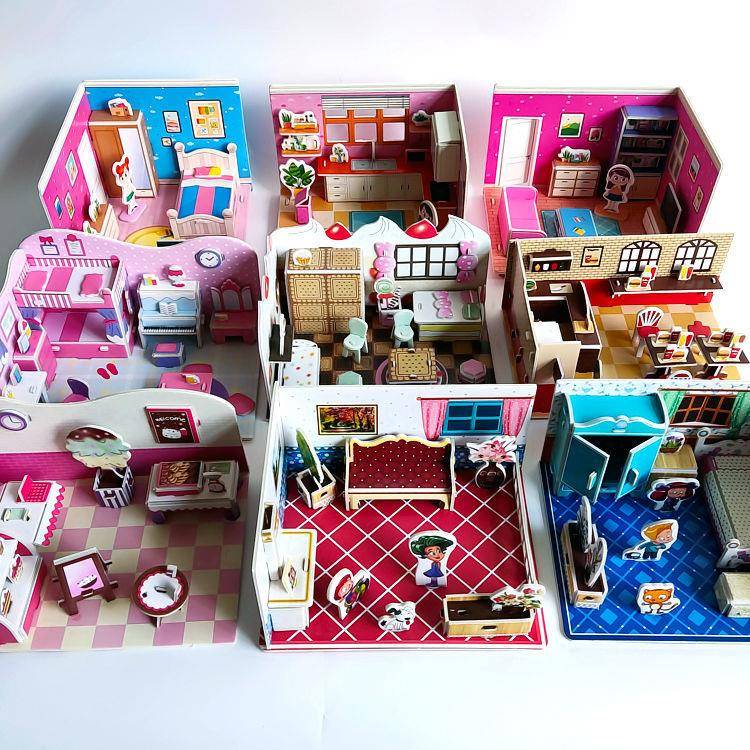 三维熊立体拼图3d儿童益智玩具男女diy手工房子客厅纸质模型拼插