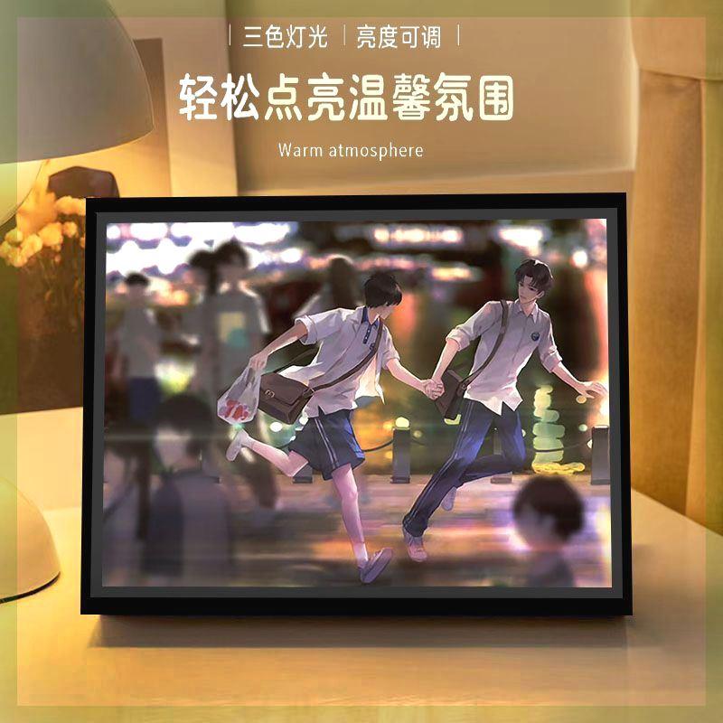 某某镜子灯光画小夜灯抖音网红装饰画创意书房桌面摆 件定制礼物图片