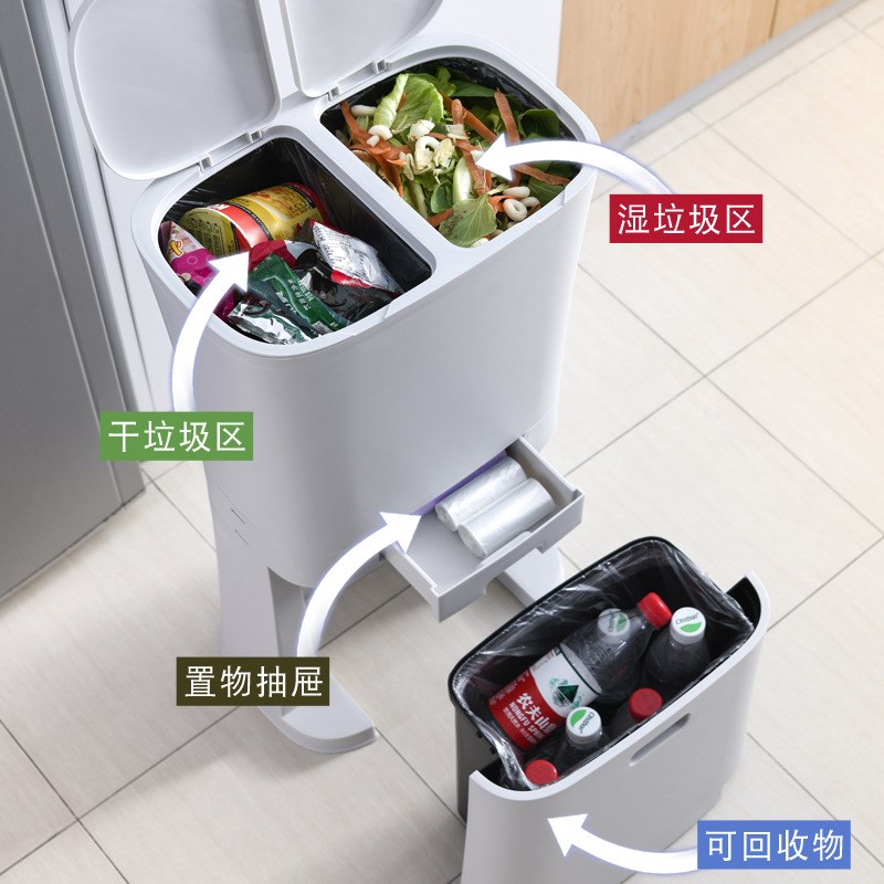 垃圾桶带盖子特大号夹缝垃圾桶垃圾箱家用厨房垃圾分类双层垃圾筒