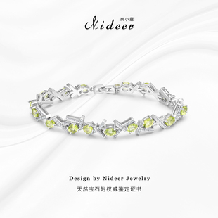 奈小鹿天然橄榄石手链女纯银轻奢小众设计感首饰送女友生日礼物