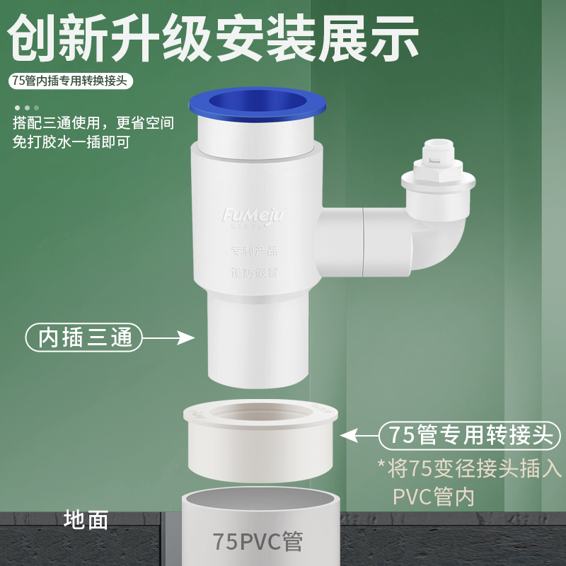 pvc75内插变50排水管接头直接补心下J水管内外大小头变径转换配件