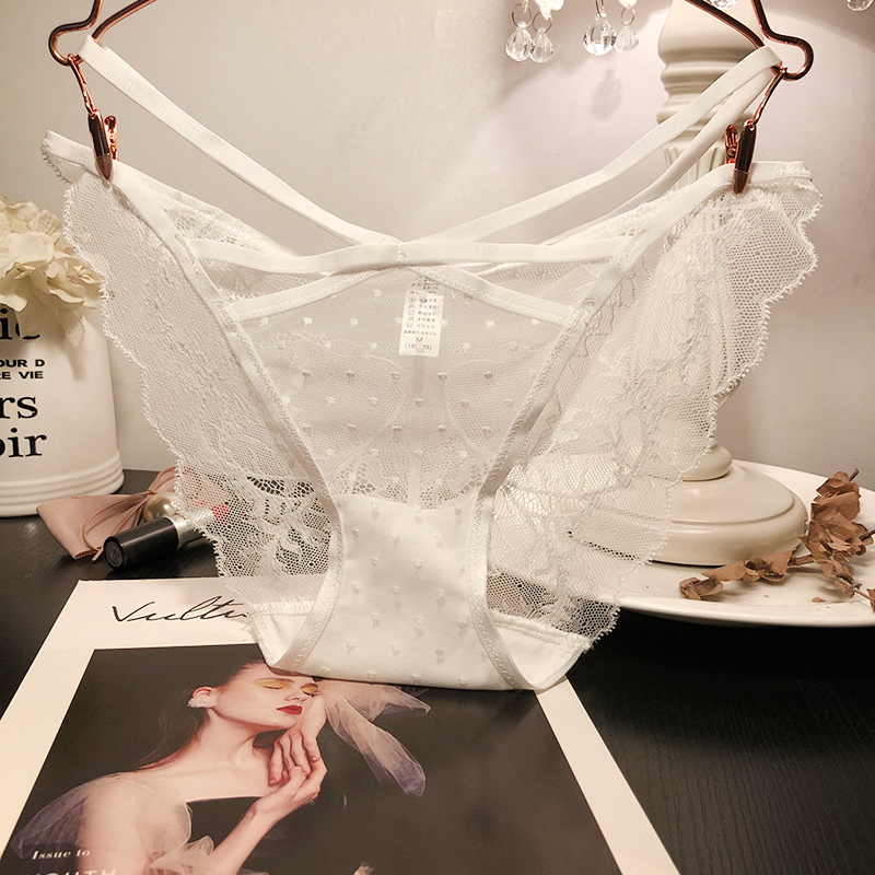 3送1性感蕾丝内裤透视网纱纯棉档舒适中腰夏季P透气薄款三角裤学