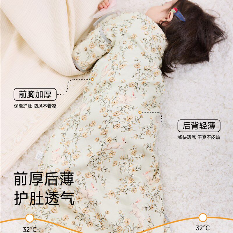 婴儿睡袋春秋冬款纱布新生儿童宝D宝一体式睡袋防踢被子四季通用