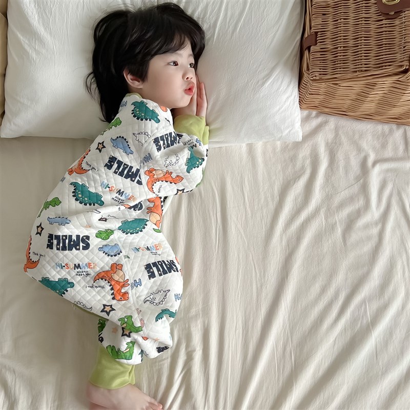男童A类恒温夹棉睡袋秋冬女童F无骨家居服连体衣宝宝睡衣