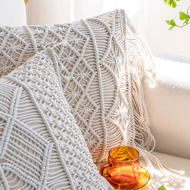 波西米亚手工编织抱枕靠垫流苏沙发抱枕套靠背纯棉线X民宿拍摄道