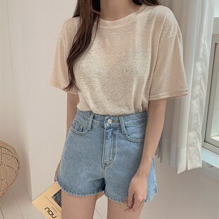 阔腿裤 胖妹妹mm宽松显瘦开叉a字热裤 子 f女2024年新款 高腰牛仔短裤