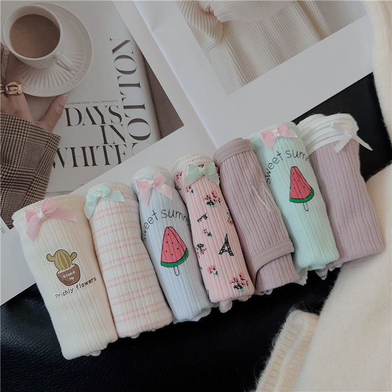 7条螺纹纯棉内裤女中腰透气棉包D臀夏季简约甜美学生少女三角裤,女士内衣/男士内衣/家居服,女三角裤,淘宝优惠券,粉丝福利购,淘宝优惠卷