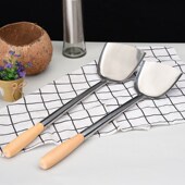 加厚不锈钢锅铲炒菜铁p铲子家用厨房防烫炒勺老式 加长手柄大铲炒