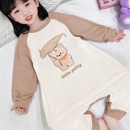 春秋冬女童新款纯棉长袖薄款v连体睡衣家居服儿童小宝宝睡袋一体
