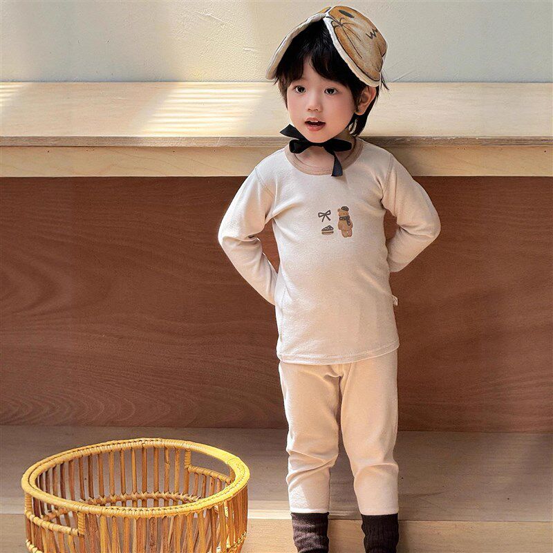 2025新d款宝宝秋衣秋裤套装纯棉a类儿童睡衣小女孩加厚保暖内衣男