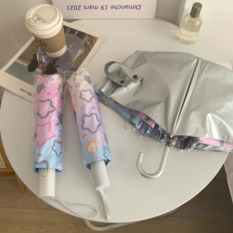 自动雨伞女高颜值晴雨两用弯x钩太阳伞防晒防紫外线钛银折叠遮阳