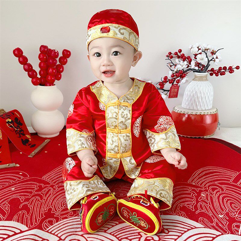 宝宝一周岁礼服男抓周服r女国风唐装婴儿百天宴生日长袖春秋款套