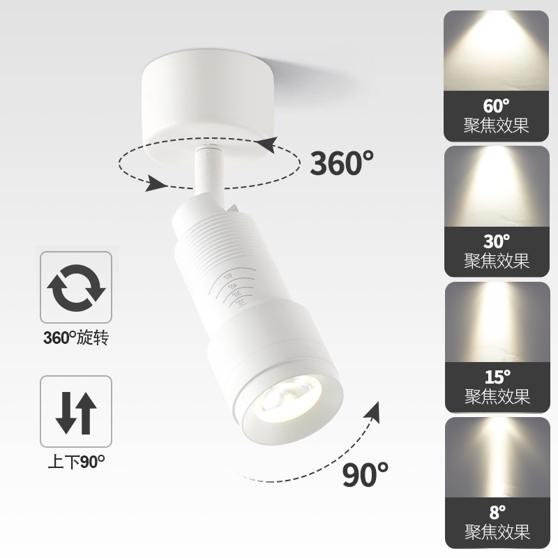 小光束角射灯g明装可调角度调焦博物馆餐厅酒吧聚光氛围灯涂鸦智